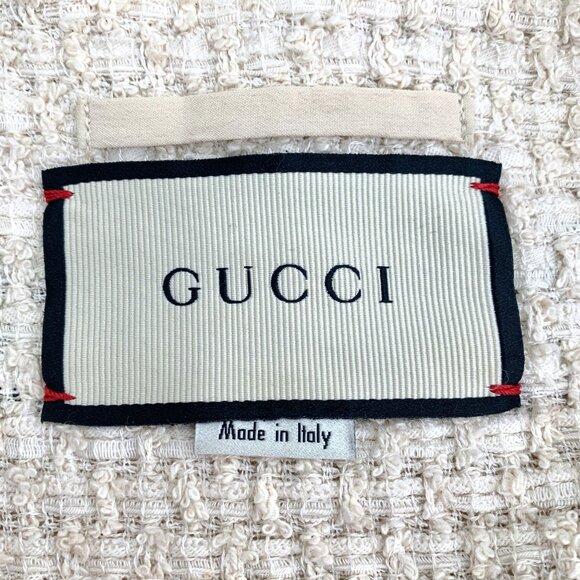 Gucci Beige Pearl Buckle Striped Cotton V-Neck Long Sleeve Knitted Cardigan Coat - Picture 6 of 8